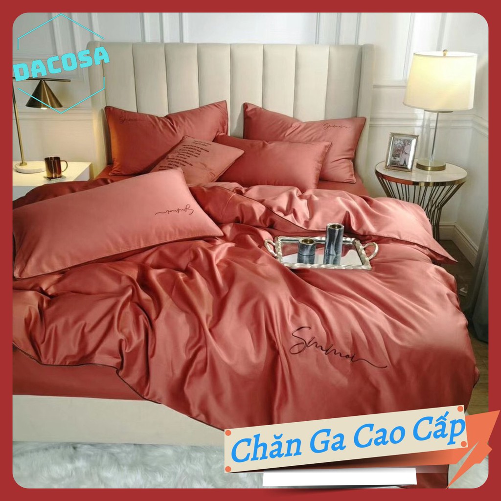 [Giá Sỉ] Bộ Chăn Ga Gối LỤA SUMOI 60S Màu Cà Rốt Đậm Cao Cấp Khách Sạn