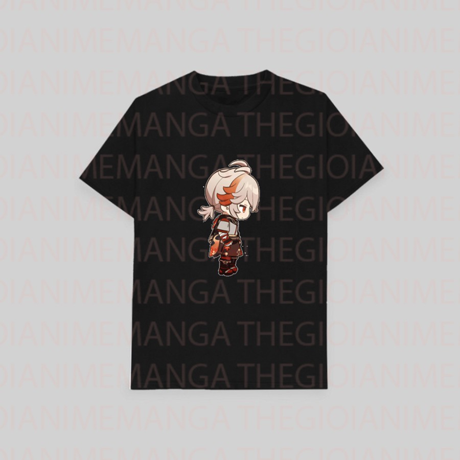 Áo thun phông đen in hình nhân vật KAZUHA game GENSHIN IMPACT chibi anime thời trang nam nữ cá tính