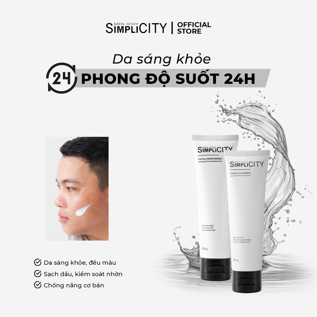 Bộ sản phẩm chăm sóc da cho nam: Sữa rửa mặt và Kem dưỡng ẩm đa năng  - Men Stay Simplicity Skincare Starter DuO