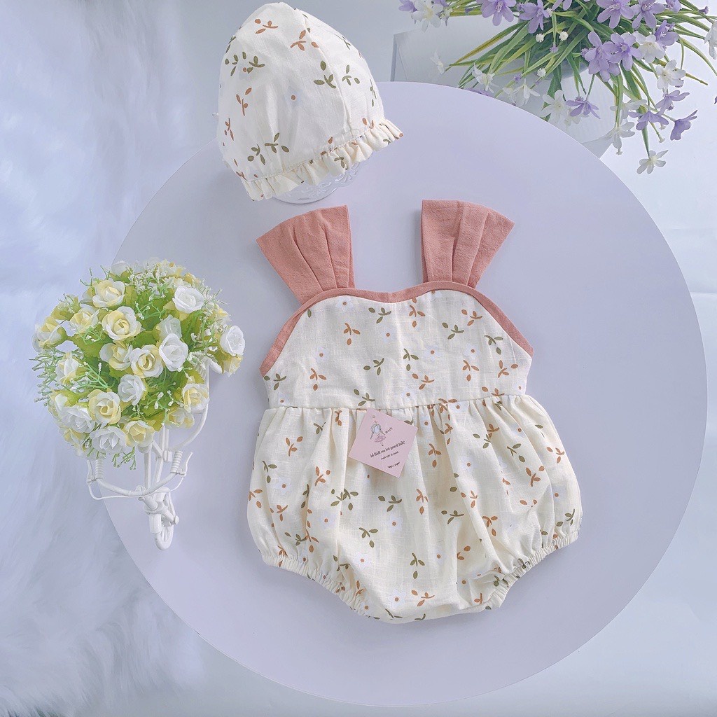 Bodysuit cho bé gái sơ sinh chất liệu thô đũi mềm mịn mát màu trắng hoa nhí