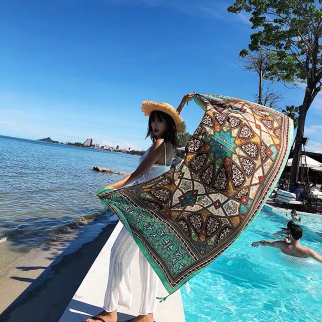 Khăn choàng du lịch biển khăn choàng boho in hoạ tiết thổ cẩm