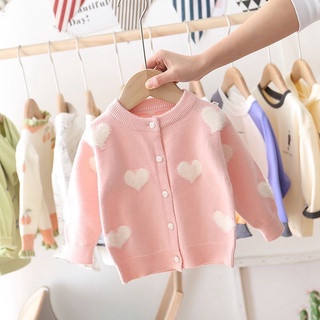 Áo khoác cardigan tay dài họa tiết trái tim đáng yêu cho bé gái