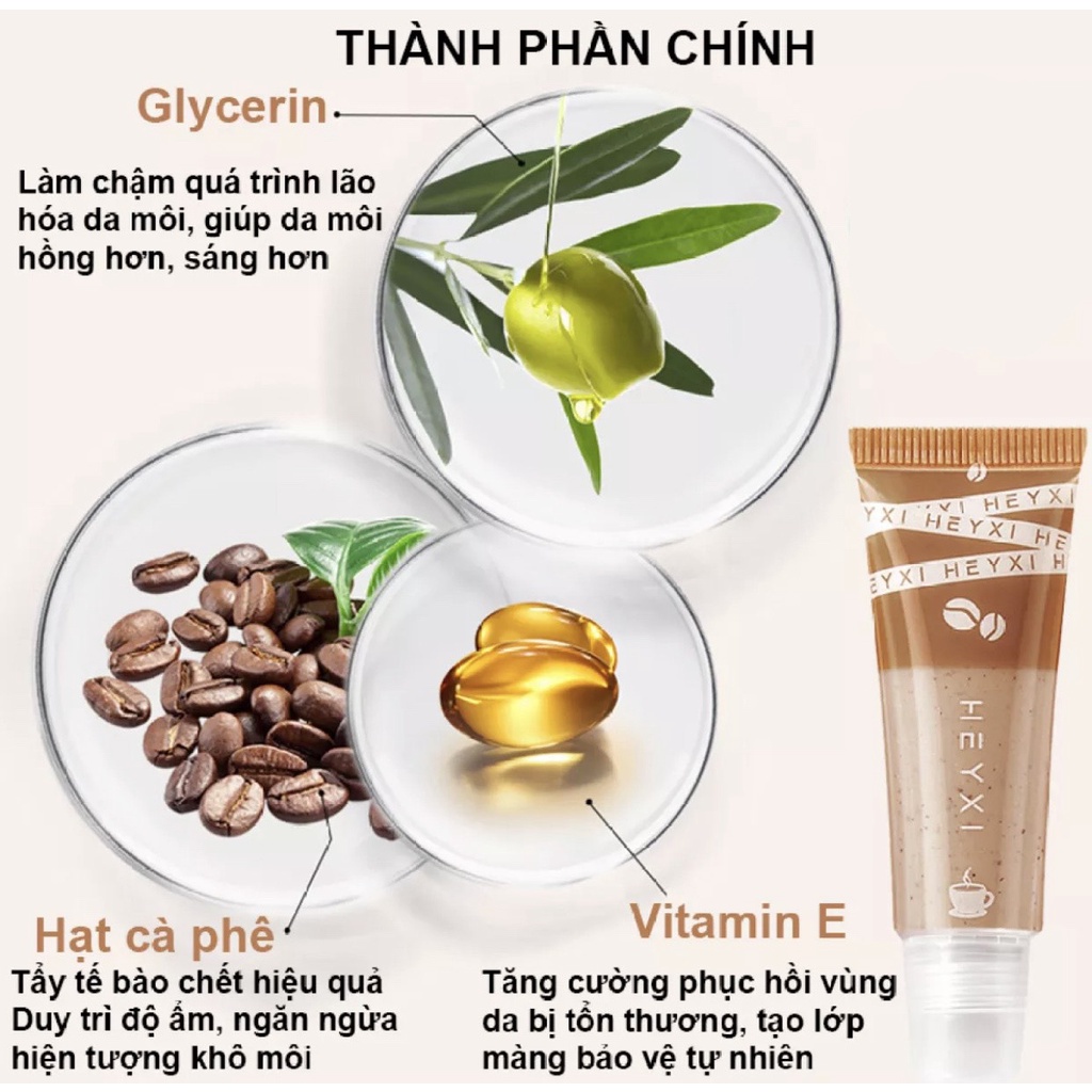 [Hàng mới về] Tẩy tế bào chết môi Heyxi Coffee Lip Scrub 15g hương cà phê tẩy sạch da chết dưỡng ẩm mờ thâm môi