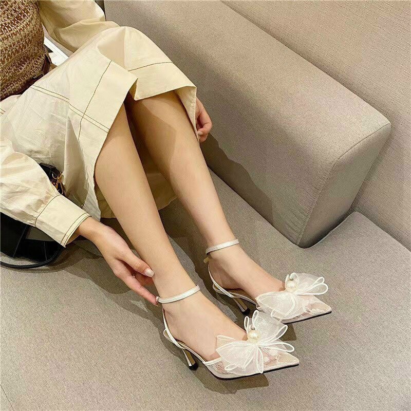 Giày ren nơ voan to đính ngọc tiểu thư (chat trước check size)