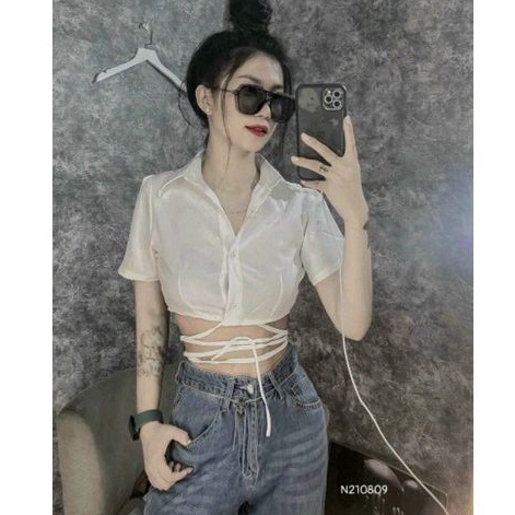Áo sơ mi croptop dây chéo eo(UN.G.A15)