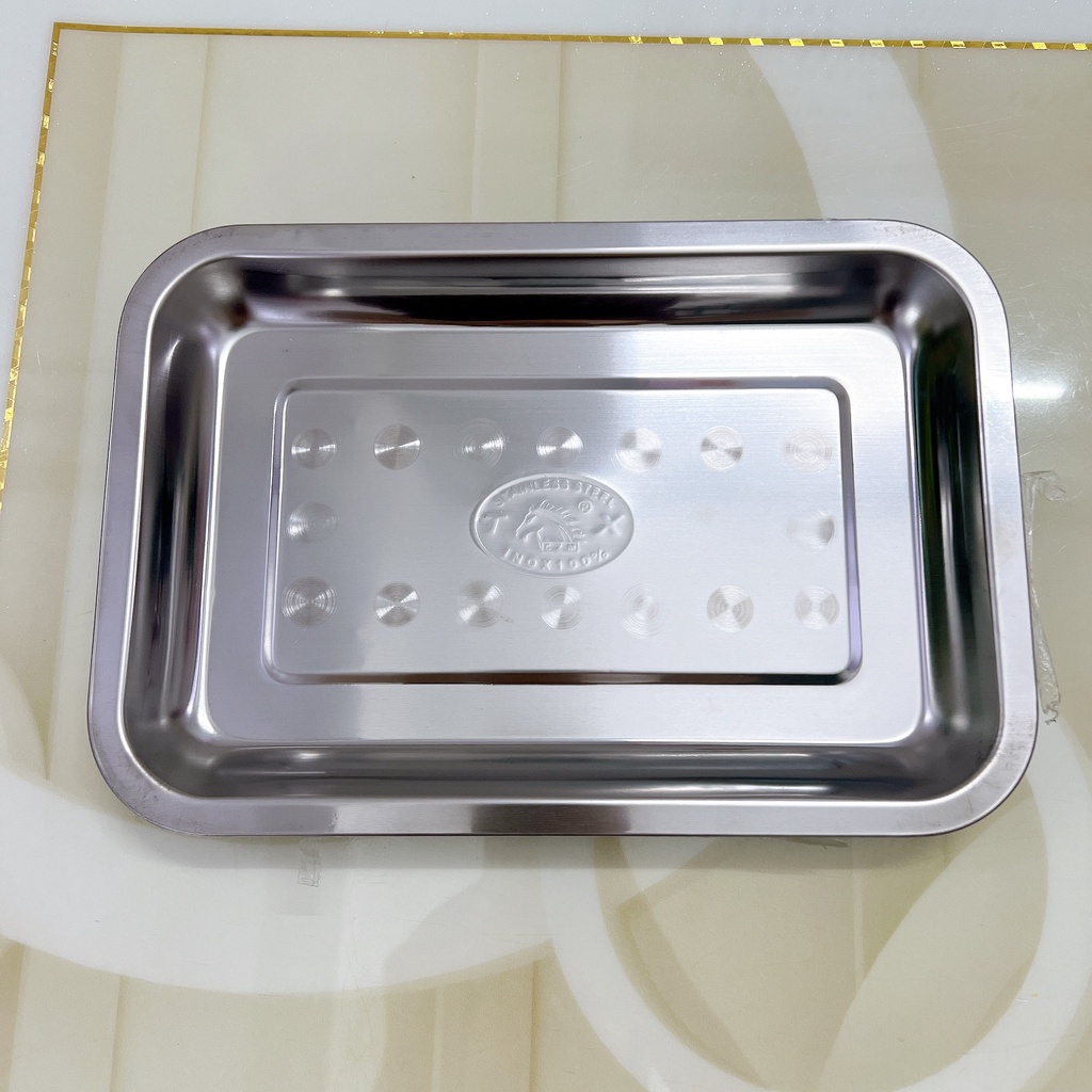 Khay inox chữ nhật cạn nhiều size - mâm inox chữ nhật đủ size