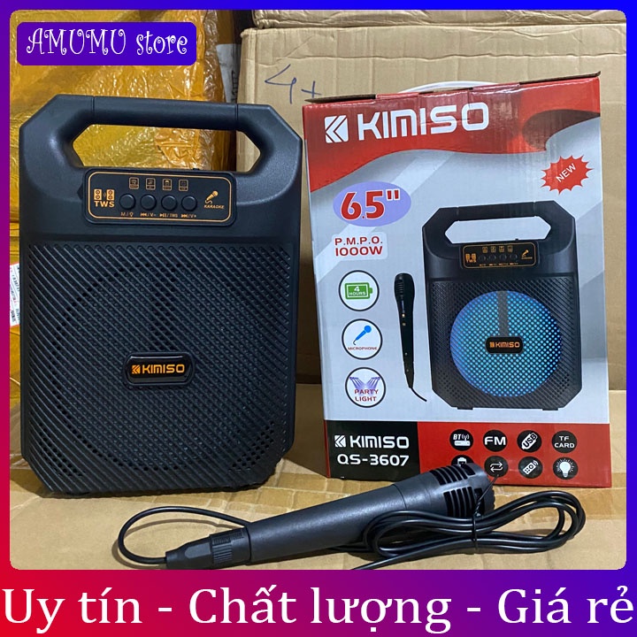 Loa bluetooth Karaoke KIMISO QS3607 thiết kế đẹp mắt, âm thanh đỉnh cao tặng kèm mic hát lỗi 1 đổi 1