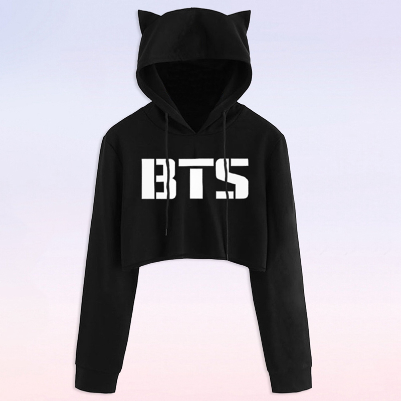 Áo Hoodie Lửng Dài Tay In Hình Bts