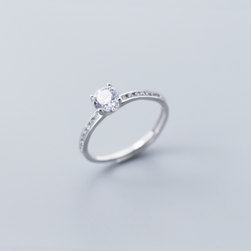 Nhẫn bạc nữ free size 1 đá chủ đá tấm 2 bên xinh xắn Dế Bạc - N5542
