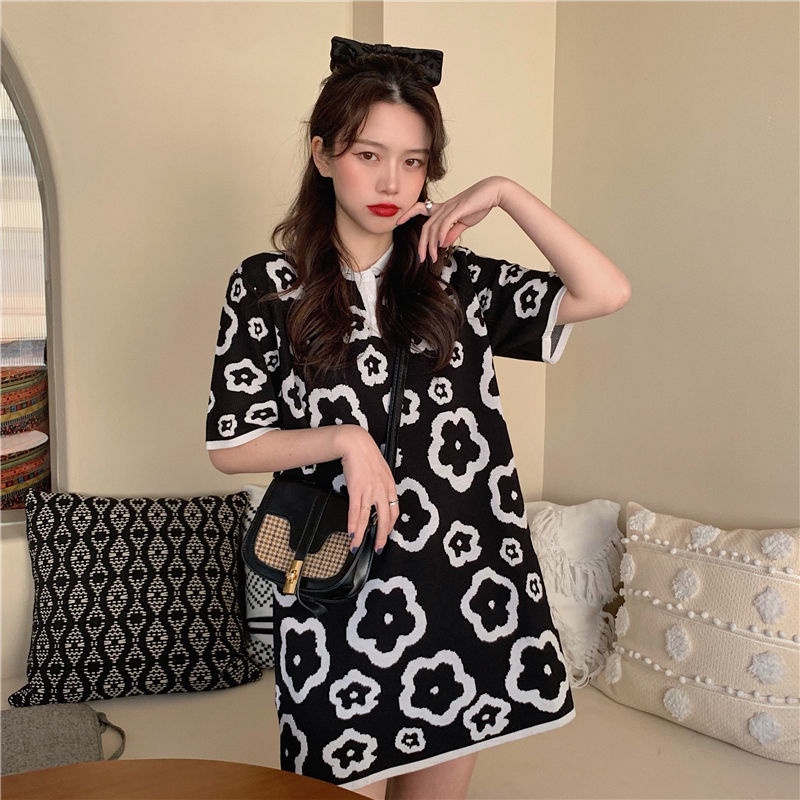 Đầm Dệt Kim Thời Trang Hàn Quốc Xinh Xắn 208566 Đầm Thun Cổ Polo Dáng Dài Thời Trang Trẻ Trung