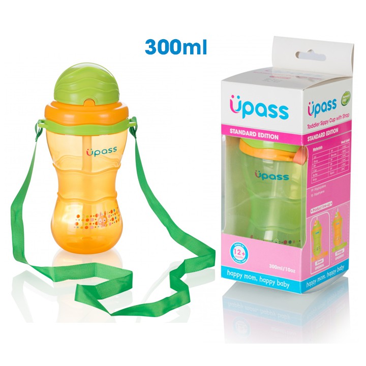 Bình ống hút 300ml Upass có dây đeo / UP0300X / cho bé từ 12 tháng tuổi