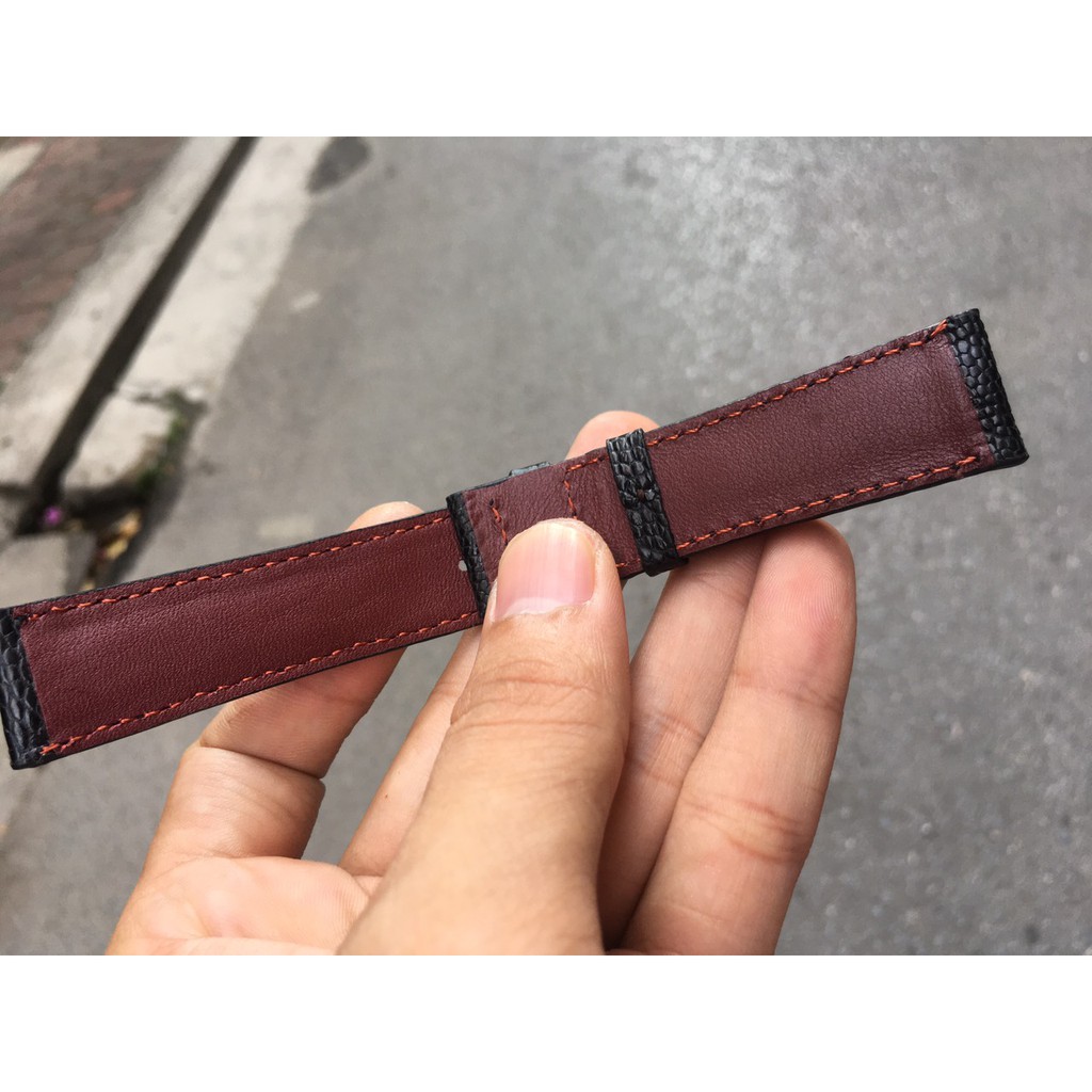 Dây Da Đồng Hồ Đà Điểu Thật Màu Đen Cho Nam Đủ Size