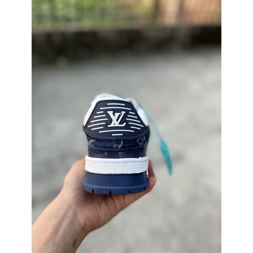 Giày Sneaker LV Trainer Xanh Than Cao Cấp Fullbox, Giày thể thao nam nữ xanh than êm chân