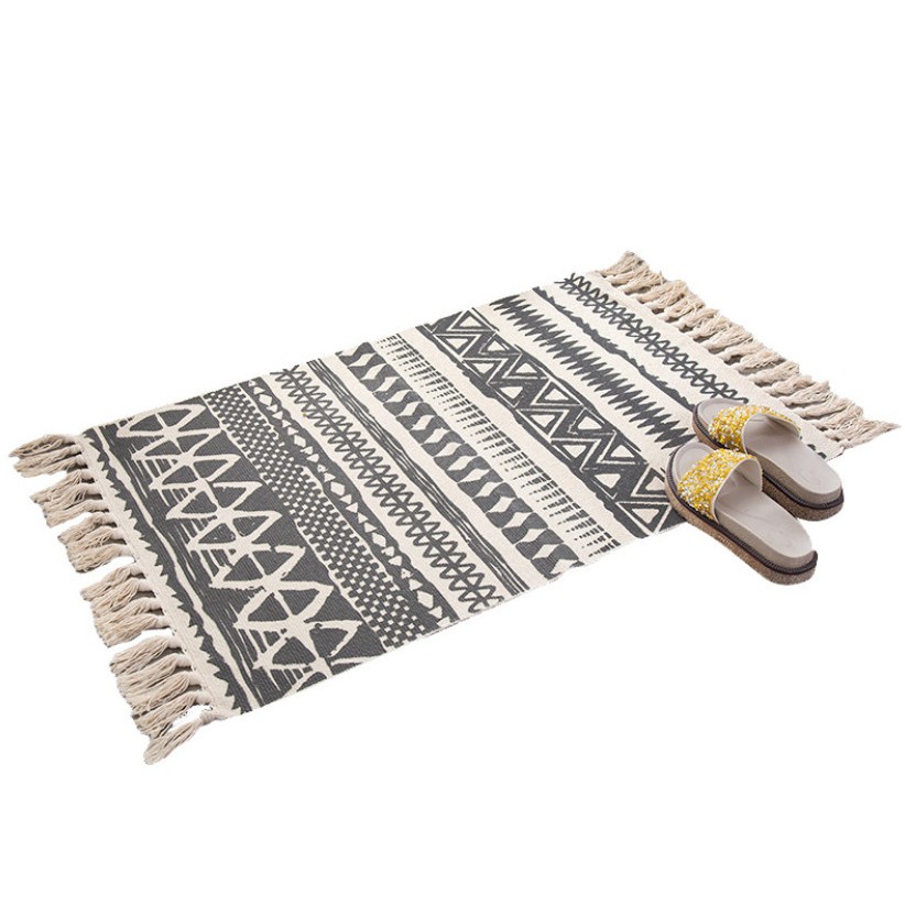 Thảm chùi chân tua rua decor phòng phong cách vintage 60x90cm màu đẹp