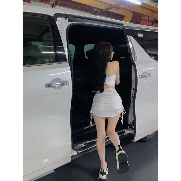 Chân Váy Ngắn 🍊🍊 Chân Váy Ngắn Dây Rút Mix Áo Hai Dây Hai Lớp cv010