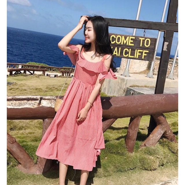 Váy Maxi Đi Biển Hở Vai Cam Form Bồng - Váy Đi Biển Trễ Vai (có ảnh thật) - Đầm Maxi Đi Biển Khoét Lưng | BigBuy360 - bigbuy360.vn