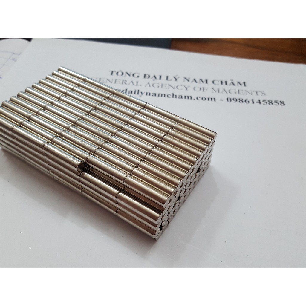 Nam châm viên trắng 4x15mm, nam châm đất hiếm thanh trụ tròn lực hút mạnh