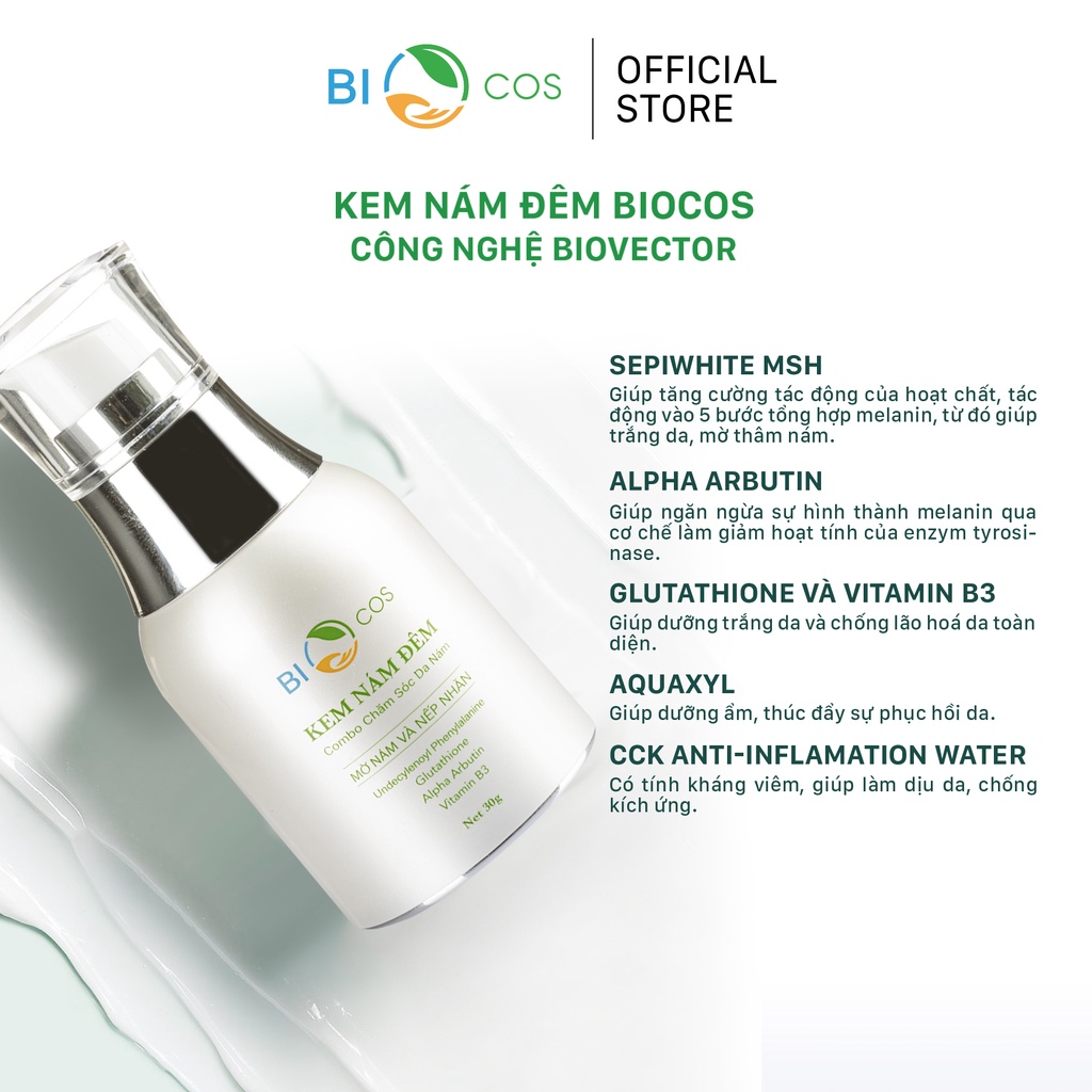 Kem Nám Đêm BIOCOS 30g - Dưỡng Trắng, Mờ Thâm, Giảm Nám, Ngừa Lão Hóa