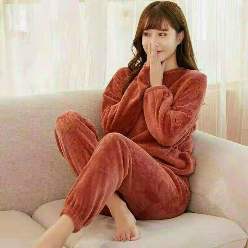 Bộ Đồ Ngủ 🍀FreeShip🍀 đồ mặc nhà nữ lót lông siêu ấm hàng Quảng Châu