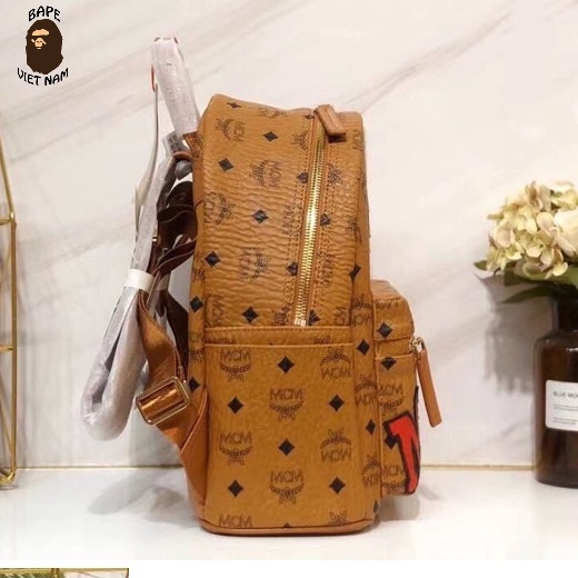 [Best Quality] Balo Bape x MCM bản Collab đỉnh với chất liệu Da, chi tiết Thêu tỉ mỉ màu Cam đặc trưng của MCM