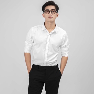 Áo sơ mi nam trơn giấu cúc dài tay, gấp hộp ,áo sơ mi công sở chất liệu lụa mịn cao cấp(Cam Kêt Chất Lượng)