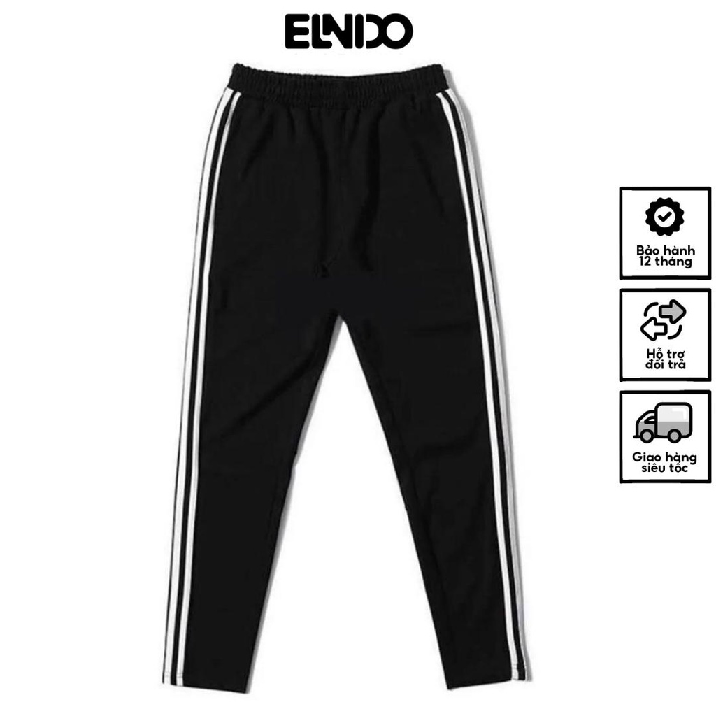 Quần thể thao nam nữ ELNIDO chất nỉ dày dặn 3 sọc form dáng Unisex ED08