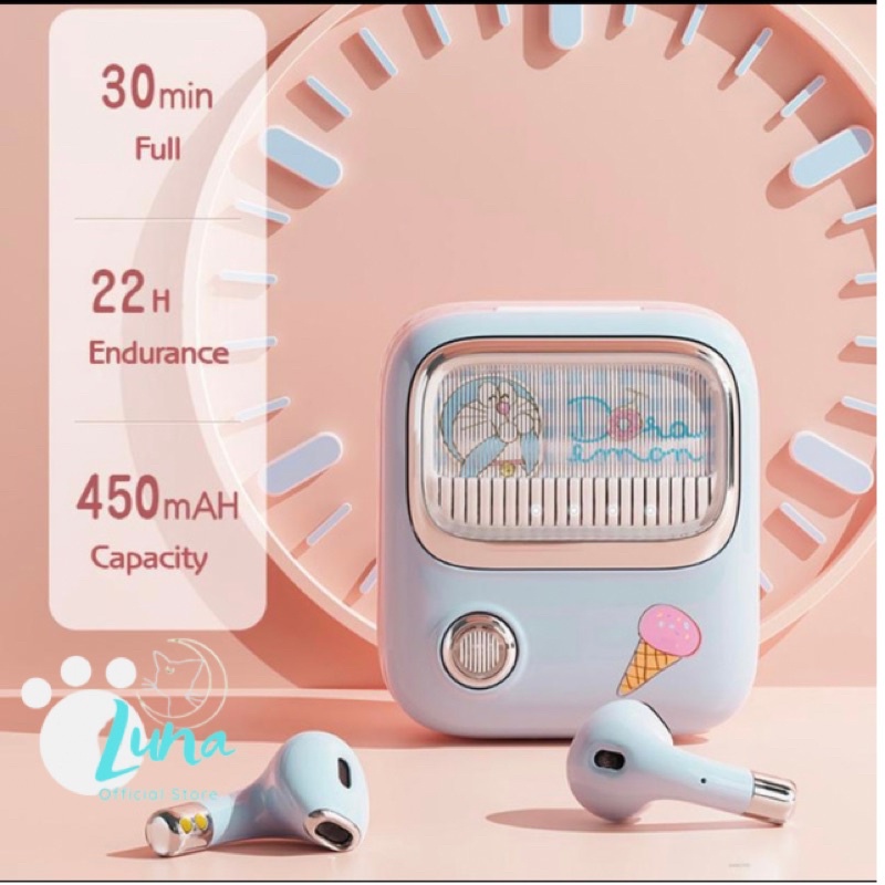 Tai Nghe Không Dây Bluetooth 5.0 Chính Hãng Đáng yêu, Dễ Thương, Nhỏ Gọn và Tiện Lợi Hình Doraemon