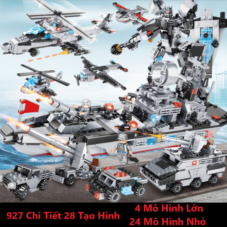 [927 CHI TIẾT-HÀNG CHUẨN] BỘ ĐỒ CHƠI XẾP HÌNH LEGO CHIẾN HẠM, Lắp Ghép Xe Tăng, Robot Chiến Đấu, OTO, Trực Thăng