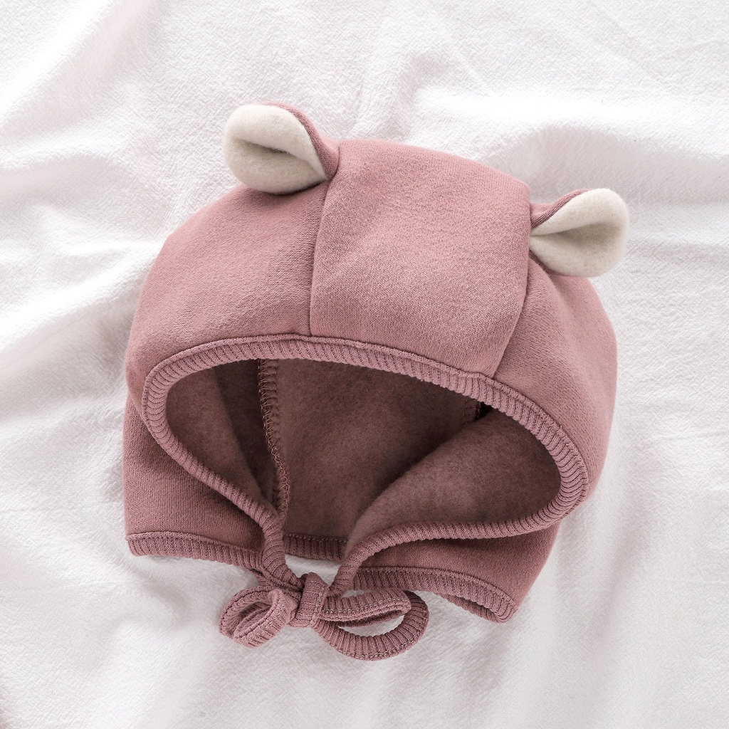 Áo liền quần tay dài in hình gấu đáng yêu có nón trùm đầu cho bé