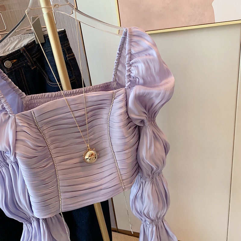 Áo Kiểu Tay Phồng Màu Tím Phong Cách Ngọt Ngào Thời Trang Mùa Xuân Mới Dành Cho Nữ 2022