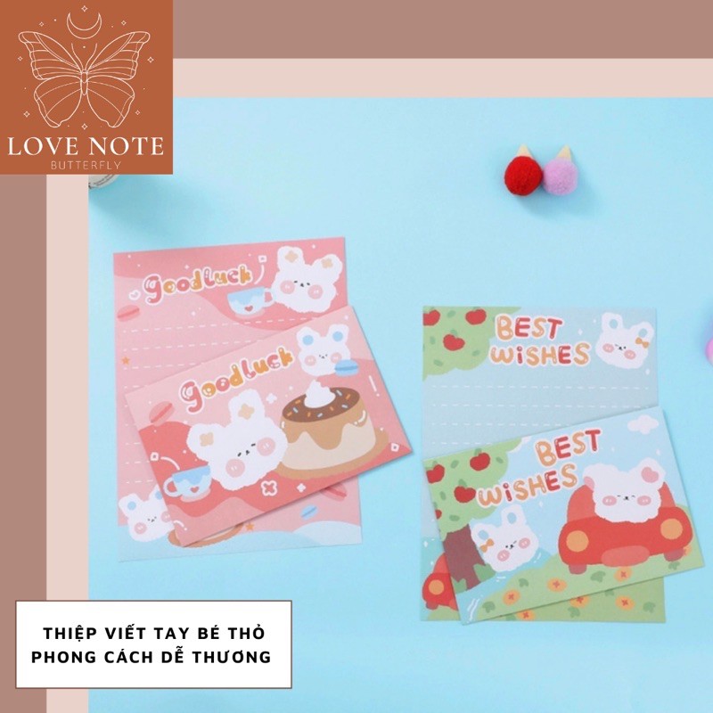 Thiệp, thư tay hình bé thỏ đáng yêu tặng kỷ niệm, sinh nhật, lễ tết, 14/2 8/3 20/10 24/12, noel, cảm ơn