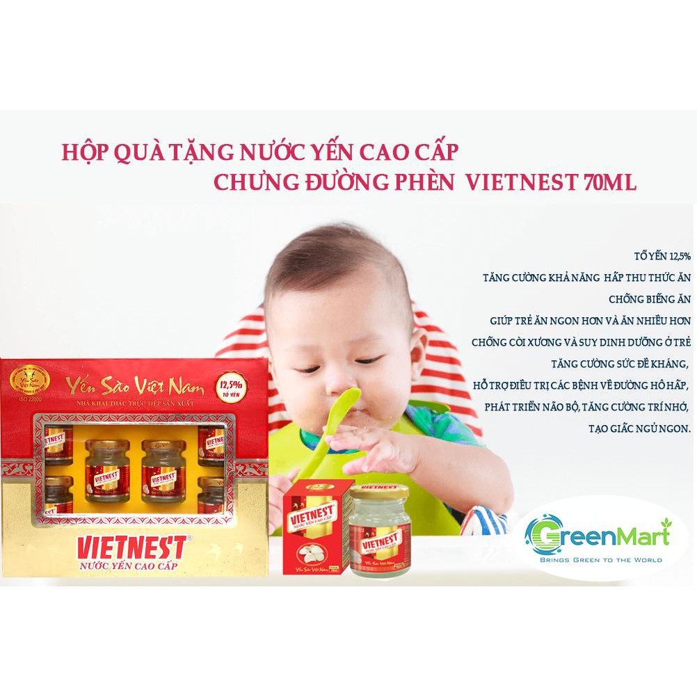 Hộp 6 lọ Nước yến có đường cao cấp nhiều dưỡng chất bổ dưỡng chưng sẵn từ Tổ yến thiên nhiên VIETNEST 70ml