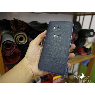 Miếng dán da điện thoại htc u11 - da xanh dập vân hạt nhỏ - d17