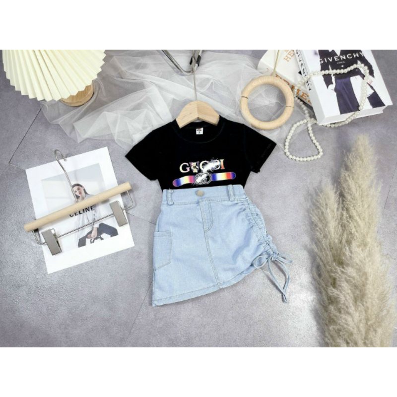 Set Chân Váy Jean Gucci Cho Bé Gái Size 16-35kg
