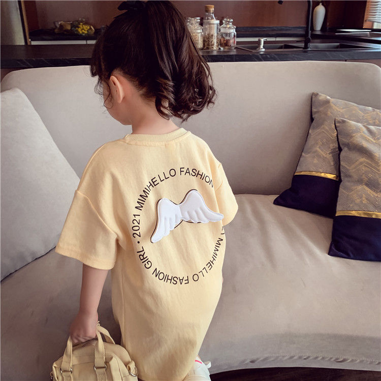 Little girl Korean pure cotton T - shirt skirt three-dimensional wing pattern long skirt, home clothing