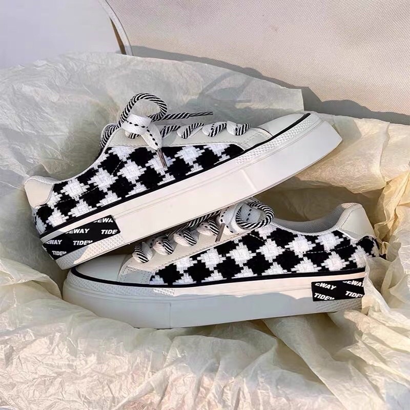Giày thể thao nữ vải ca rô thời trang đi êm cao cấp