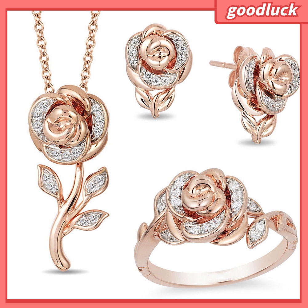Vòng cổ / Nhẫn / Bông Tai Mặt Hoa Hồng Đính Đá Thời Trang Cho Nữ