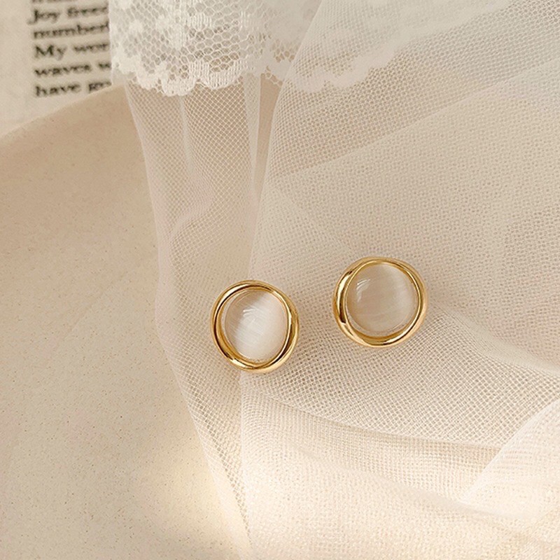 Bông tai Khuyên tai nữ nụ tròn ánh xanh mắt mèo độc đáo