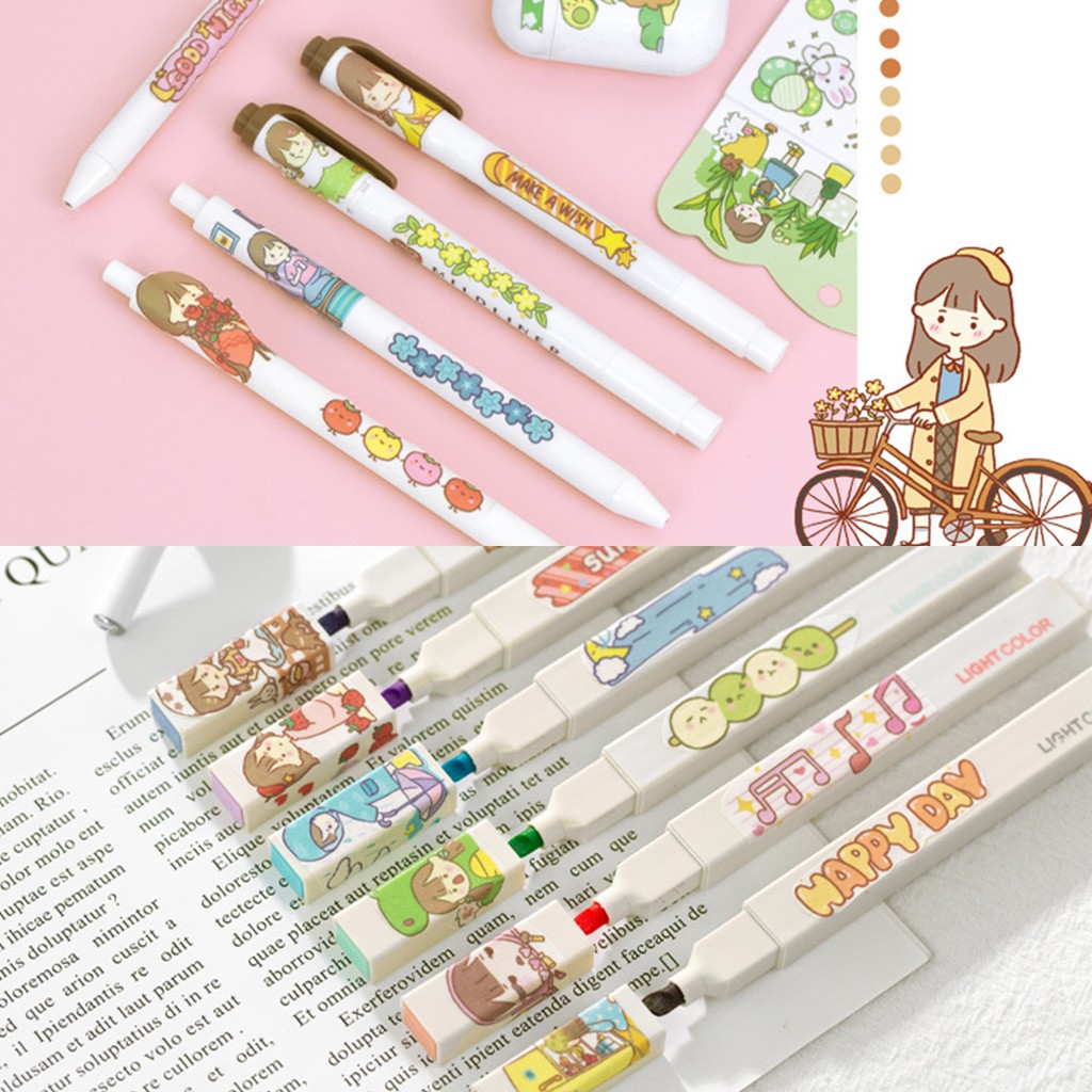 Set 4 tấm sticker mẫu cô bé đáng yêu màu sắc rực rỡ