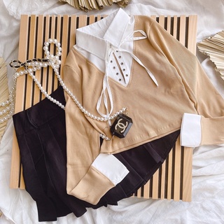 Set váy áo cổ sơ mi đan dây