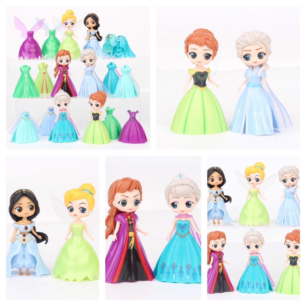 Bộ Đồ Chơi Bé Gái Mô Hình 06 Búp Bê Công Chúa Disney Cao 8cm Thay Váy