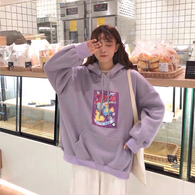 Áo hoodie tím in hình stay calm dáng freesize siêu xinh |HÌNH THẬT Ở HAI HÌNH CUỐI| | BigBuy360 - bigbuy360.vn