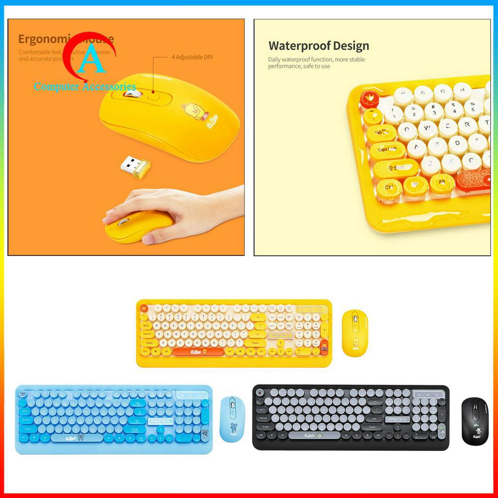 Combo Bàn Phím + Chuột Không Dây 2.4g Phong Cách Retro