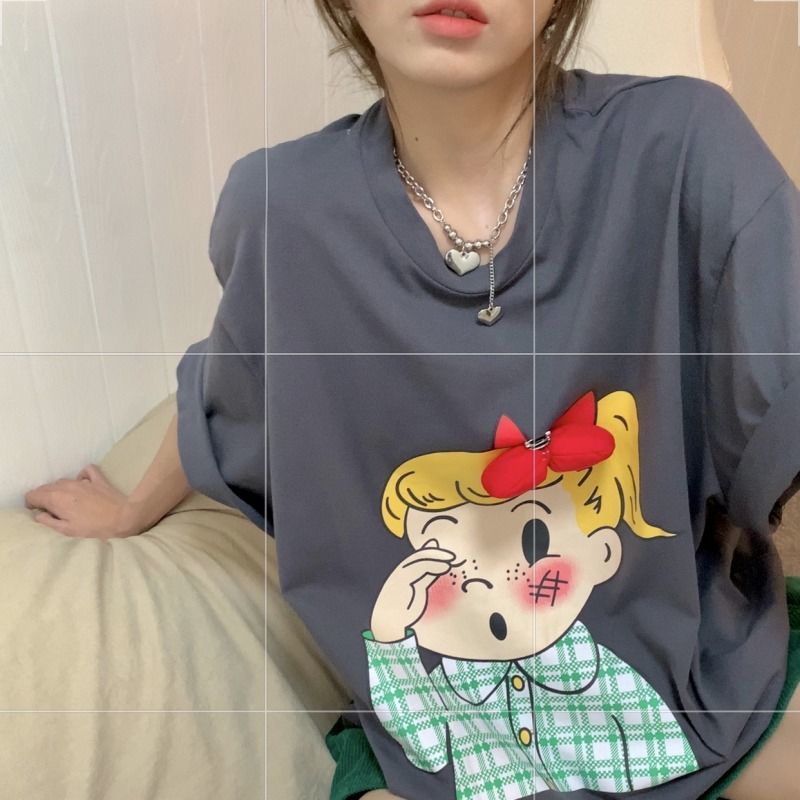 Jiashucheng Áo Thun Dáng Rộng Đính Nơ Dễ Thương Thời Trang Mùa Hè Cho Bạn Gái