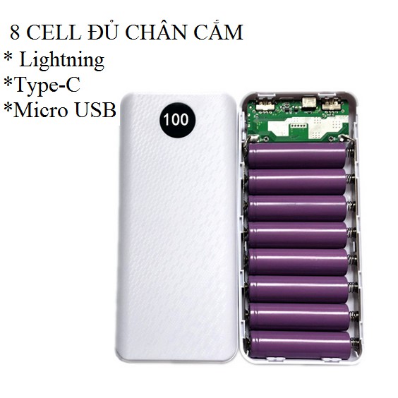 [MỚI-2019] Box sạc dự phòng 8 cell 3 đầu vào Lightning\Type C\Microusb, mạch sạc pin 18650, pin dự phòng - NSC Việt Nam