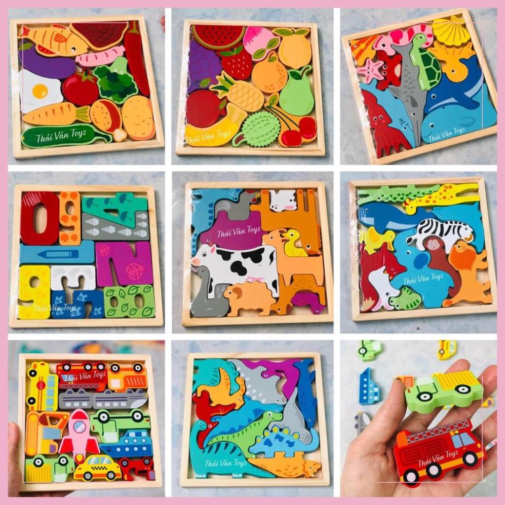 Bảng ghép hình Logic Montessori phát triển Mắt & Trí Tuệ cho bé: động vật, giao thông, rau củ quả,sinh vật biển