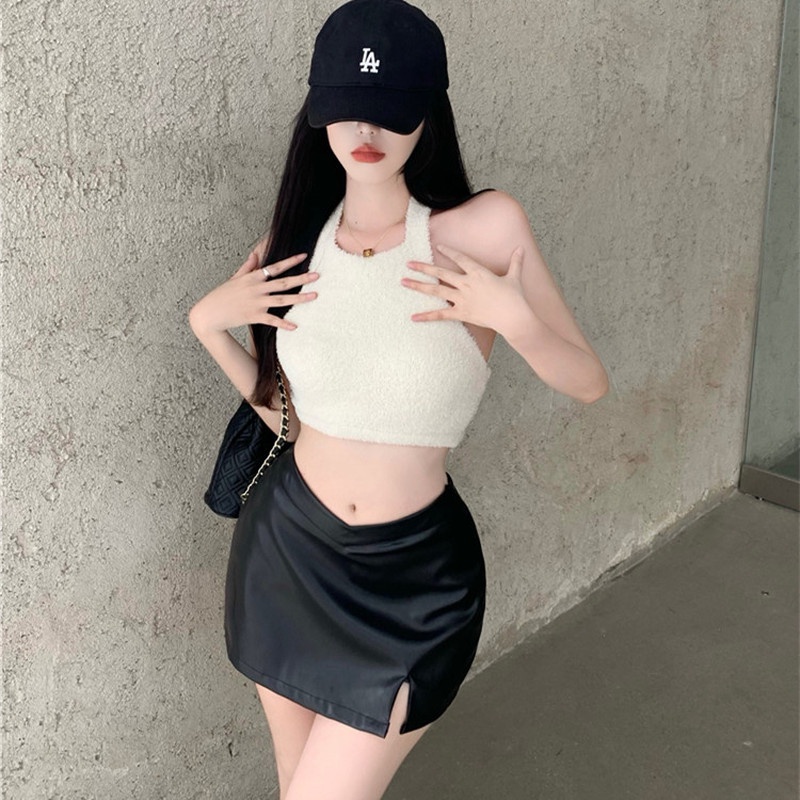 Chân Váy Da PU Lưng Cao Thiết Kế Xẻ Quyến Rũ Cho Phái Nữ