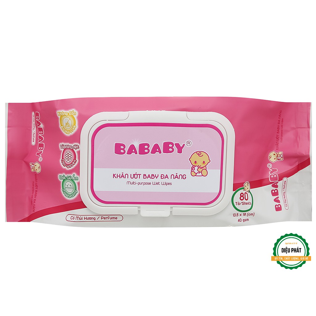 ⚡️ Khăn Ướt Em Bé Bababy Hồng Gói 80 Miếng - Hương Thơm