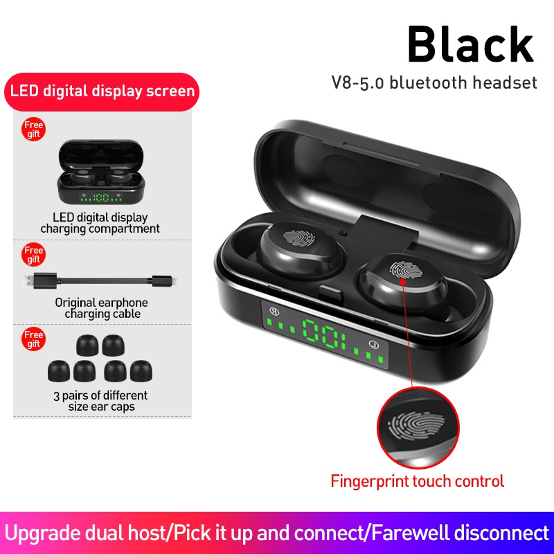 Tai Nghe Không Dây Bluetooth V5.0 V8 TWS Chống Thấm Nước Có Micro 2000mAh Cho Xiaomi Samsung Oppo