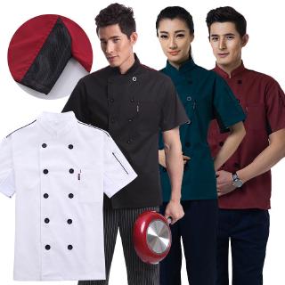 Quần áo làm việc của đầu bếp Tay ngắn Khóa nhà hàng Đồng phục thoáng khí